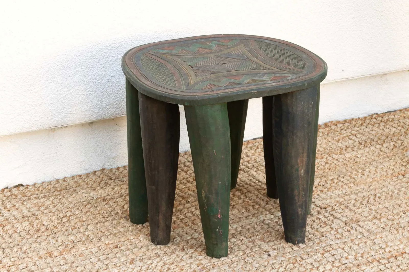 Forest Green African Nupe Side Table - 4