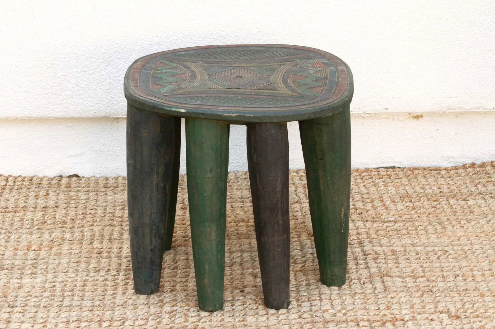 Forest Green African Nupe Side Table - 5