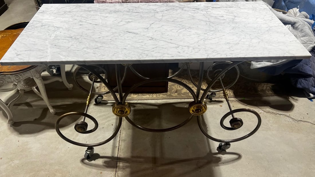 Mid-Century Reproduction French Patisserie Marble Top Table - 2