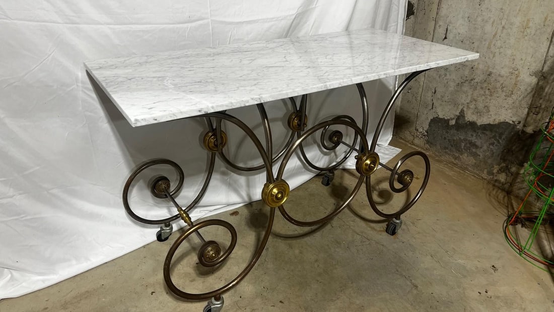 Mid-Century Reproduction French Patisserie Marble Top Table - 3