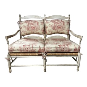 1990s Sam Moore French Country Toile Cotton Upholstery Fabric Settee