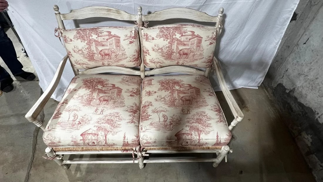 1990s Sam Moore French Country Toile Cotton Upholstery Fabric Settee - 2