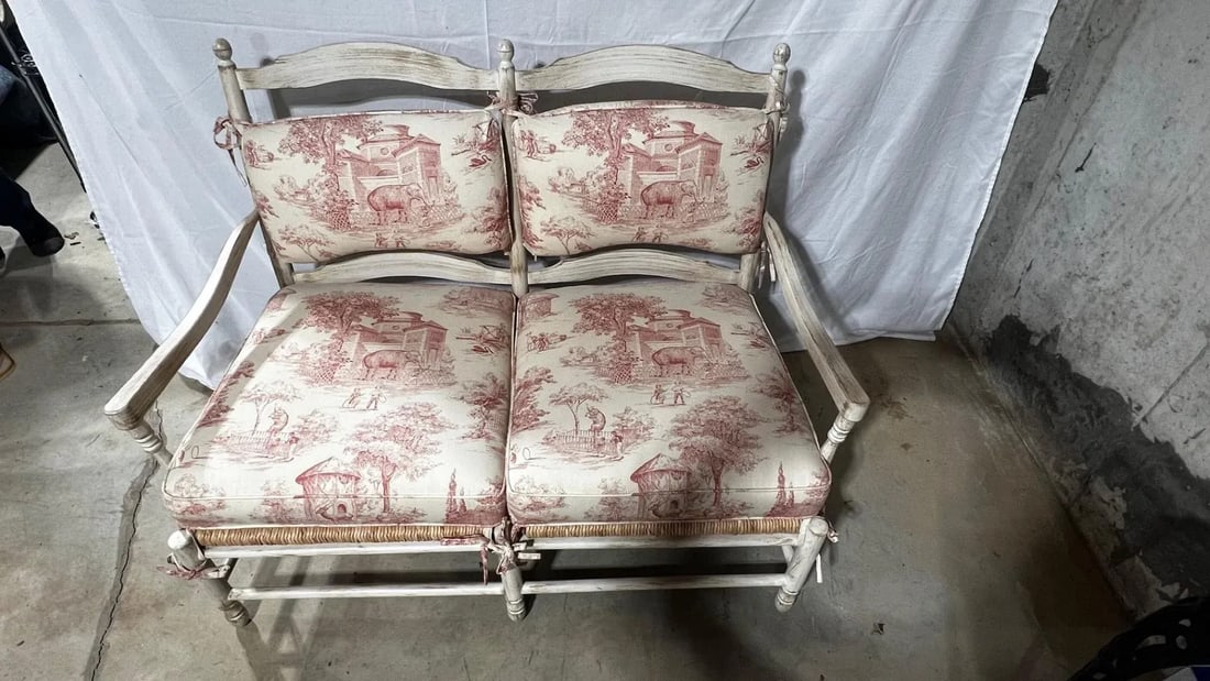 1990s Sam Moore French Country Toile Cotton Upholstery Fabric Settee - 4