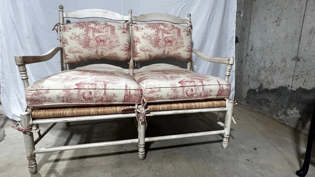 1990s Sam Moore French Country Toile Cotton Upholstery Fabric Settee - 7