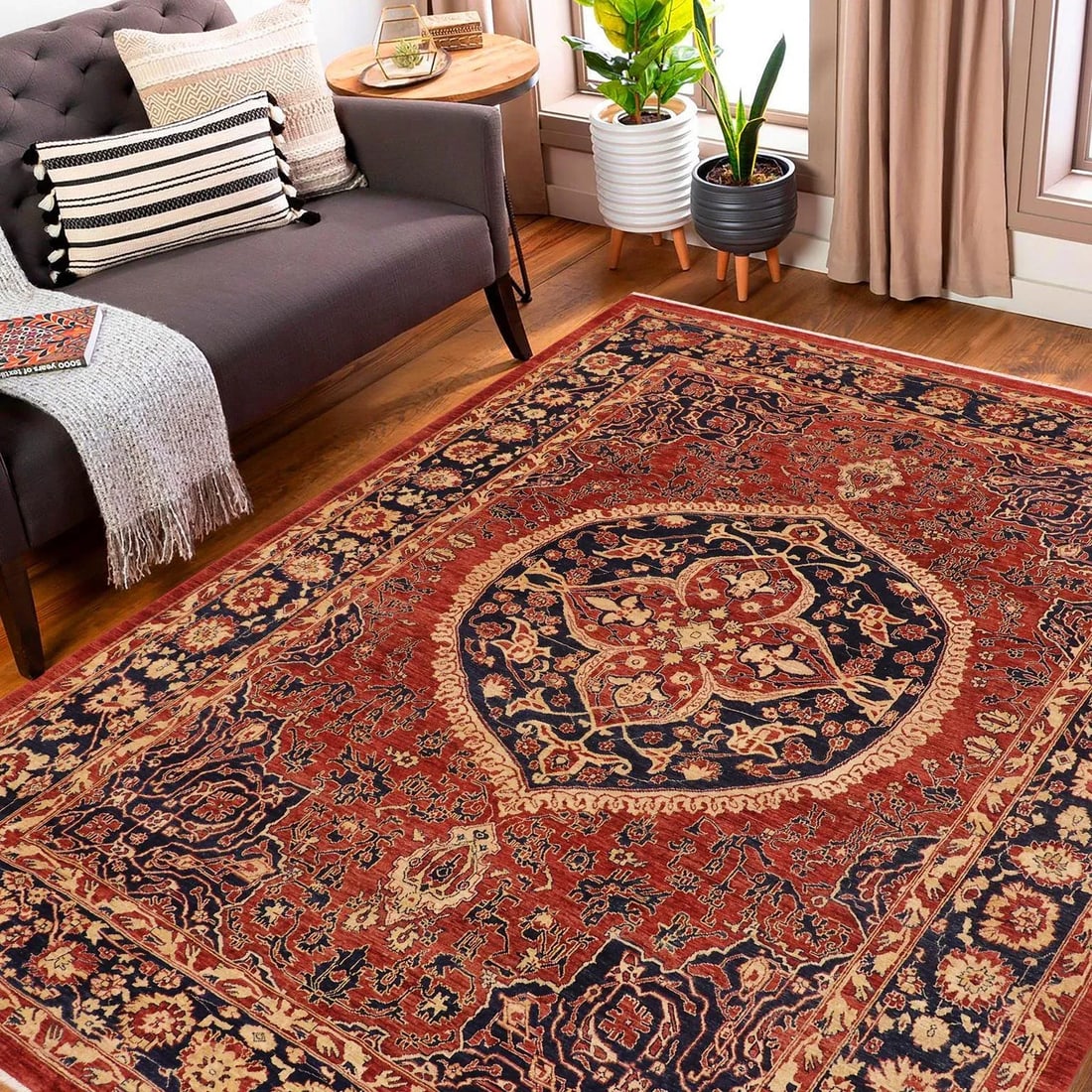 Tribal Heriz Ziegler Rust Blue Hand-Knotted Rug - 9'4'' X 11'5'' - 2