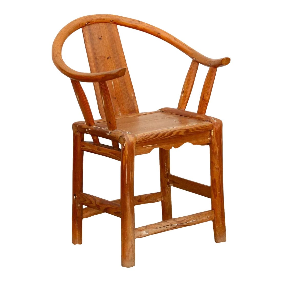 Antique Country Style Horse Shoe Chair: This alluring antique Chinese armchair, handcrafted in the time-honored traditions, exudes a captivating blend of history and artistry. Its iconic horseshoe silhouette, reminiscent of classic country