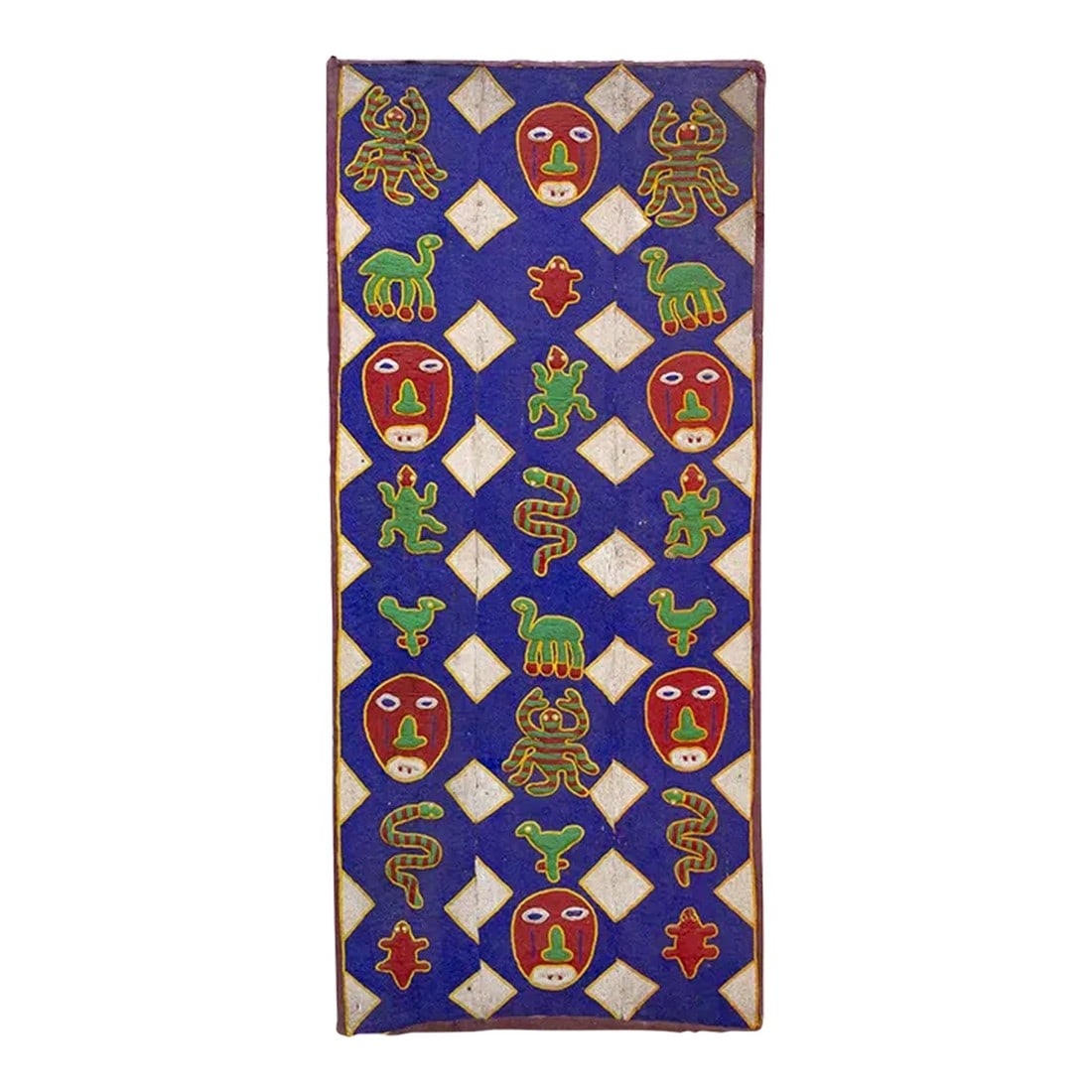 Vintage Yoruba Spirit Beaded Wall Panel: Unmask the beauty of Yoruba beadwork: This captivating vintage beaded wall panel, a testament to the Yoruba people's artistic prowess, invites you to explore a world of vibrant colors and symbolic