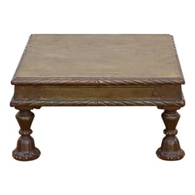 Antique Brass Laminate Bajot Table With Carved Legs