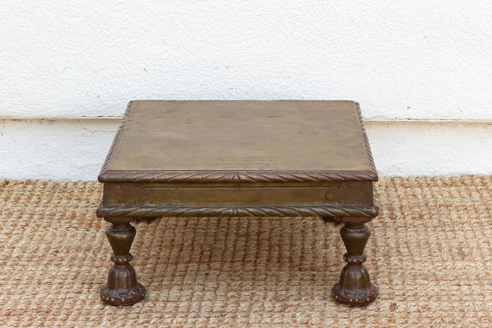 Antique Brass Laminate Bajot Table With Carved Legs - 3