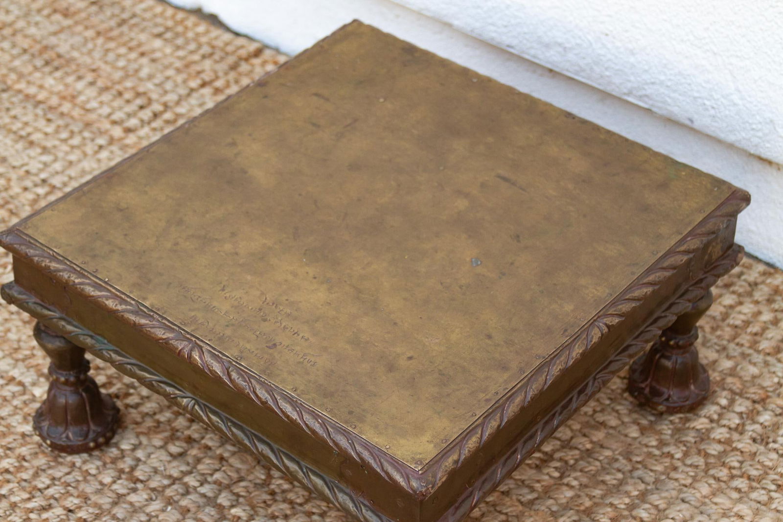 Antique Brass Laminate Bajot Table With Carved Legs - 5