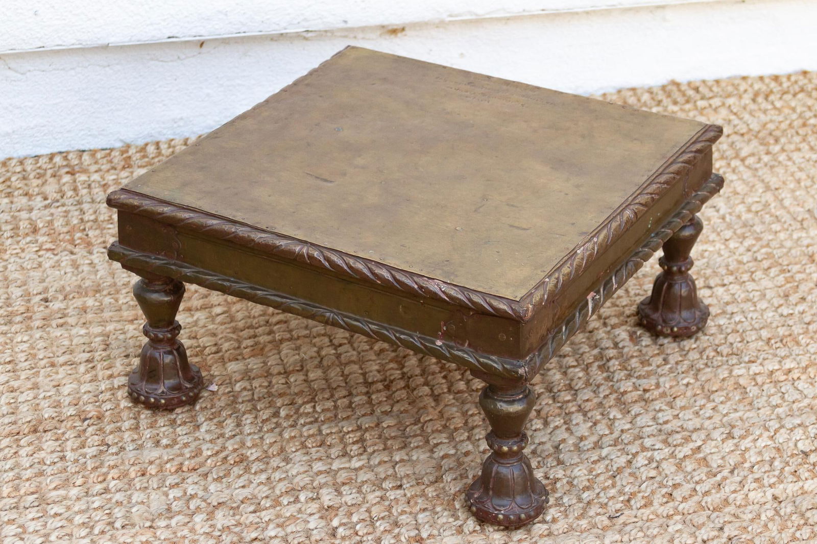 Antique Brass Laminate Bajot Table With Carved Legs - 7