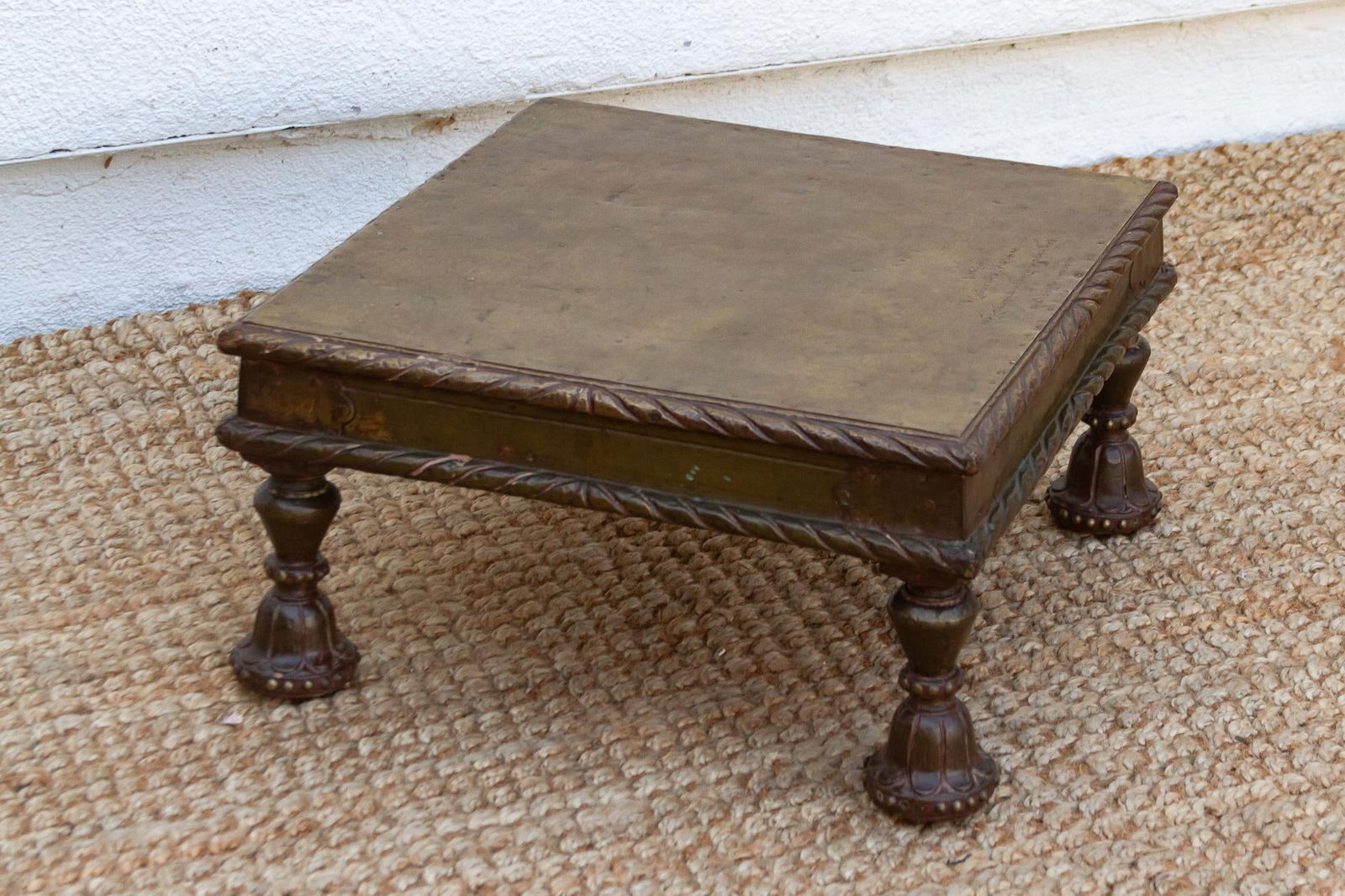 Antique Brass Laminate Bajot Table With Carved Legs - 8