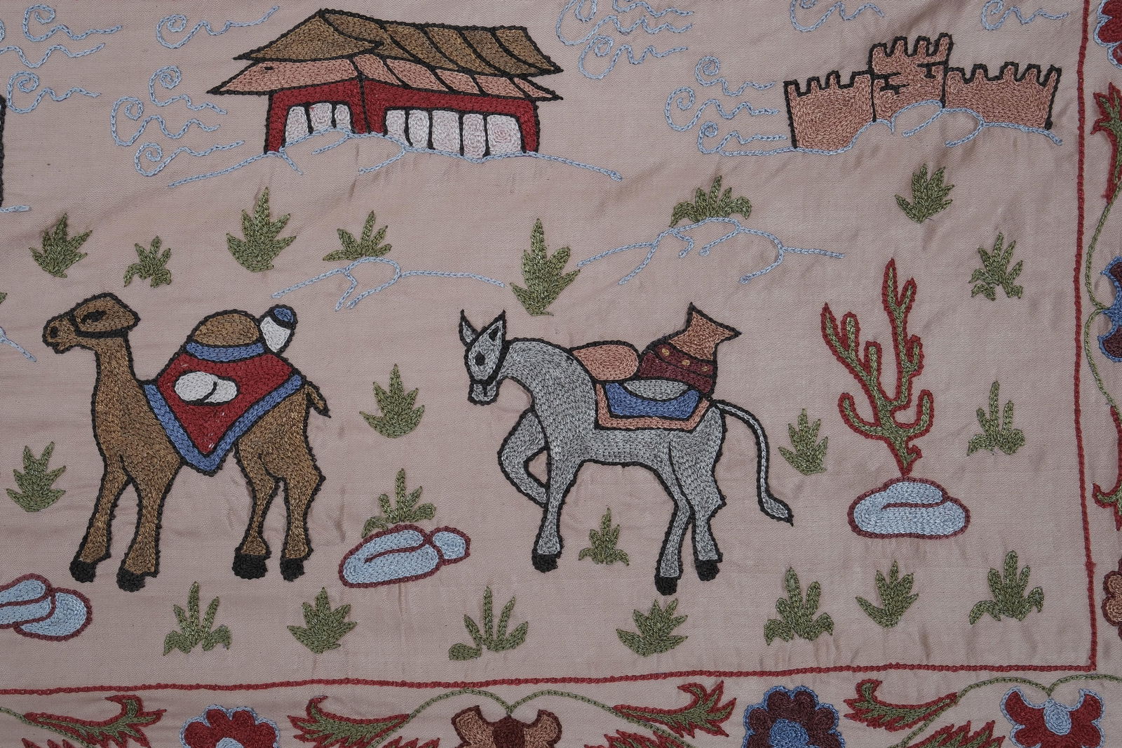 Tashkent Suzani Animal Silk Tablecloth Case Made From a 19th Century Textile - 8