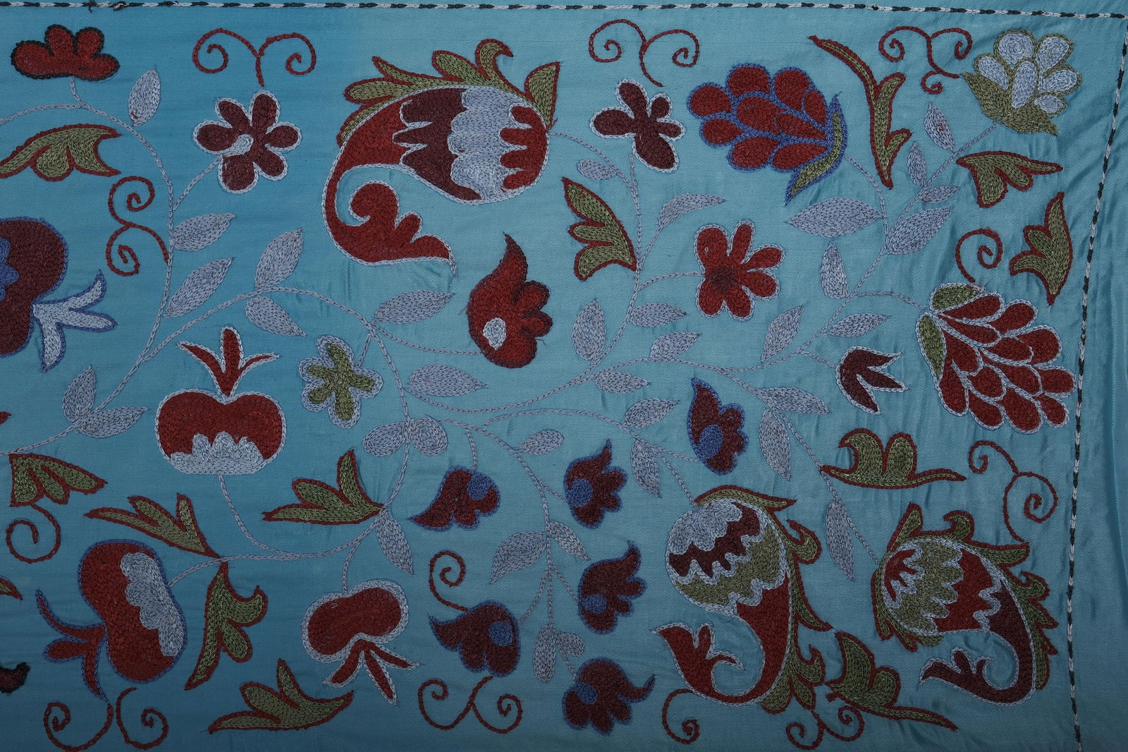 Blue Suzani Wall Tapestry - Floral Wall Decor 1'7'' X 6'2'' - 6