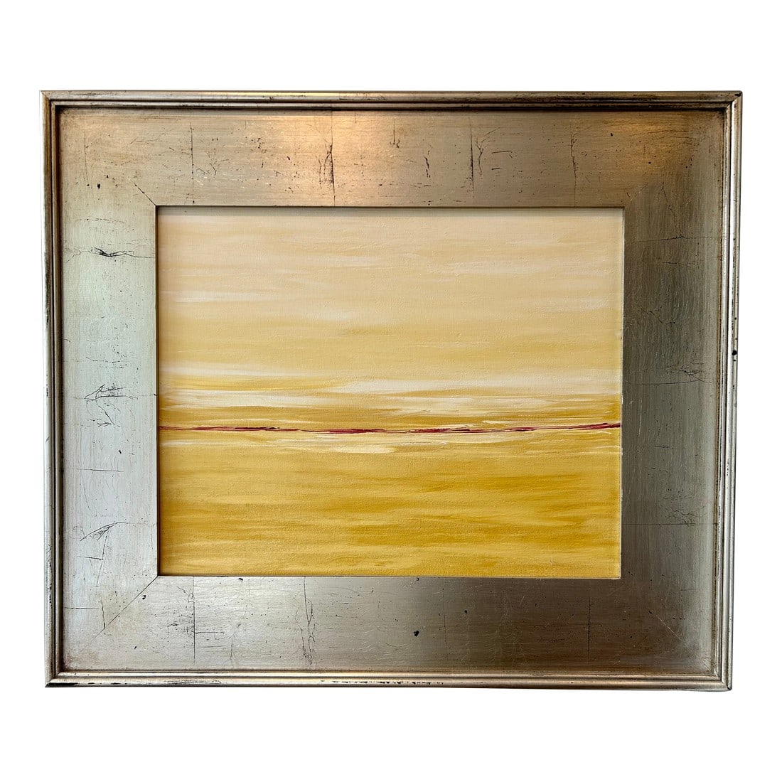 Original Landscape Oil Painting | Color Field With Red Horizon & Silver Wood Frame (1 of 10)