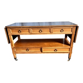 1960s Baker Milling Road Walnut Hollywood Regency Server Rolling Bar Cart Table