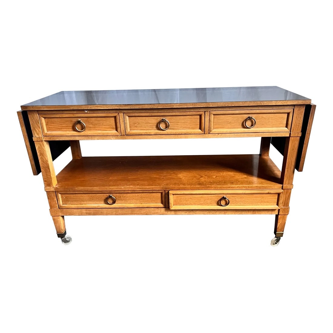 1960s Baker Milling Road Walnut Hollywood Regency Server Rolling Bar Cart Table (1 of 9)