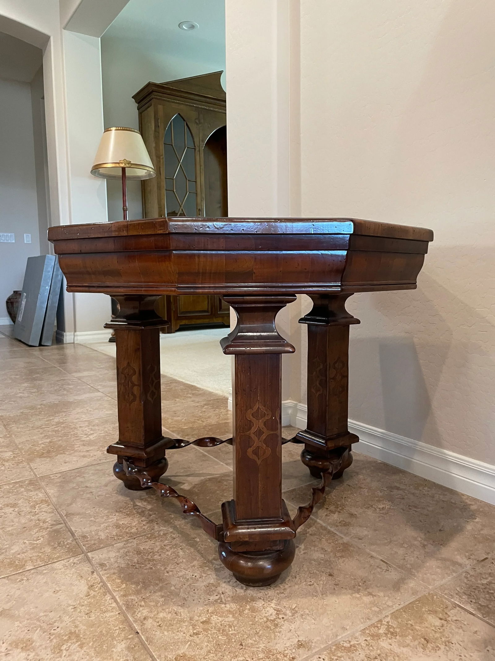 Tuscan Wood and Metal Side Table Etching and Inlaid Wood by Arte Brotto - 10