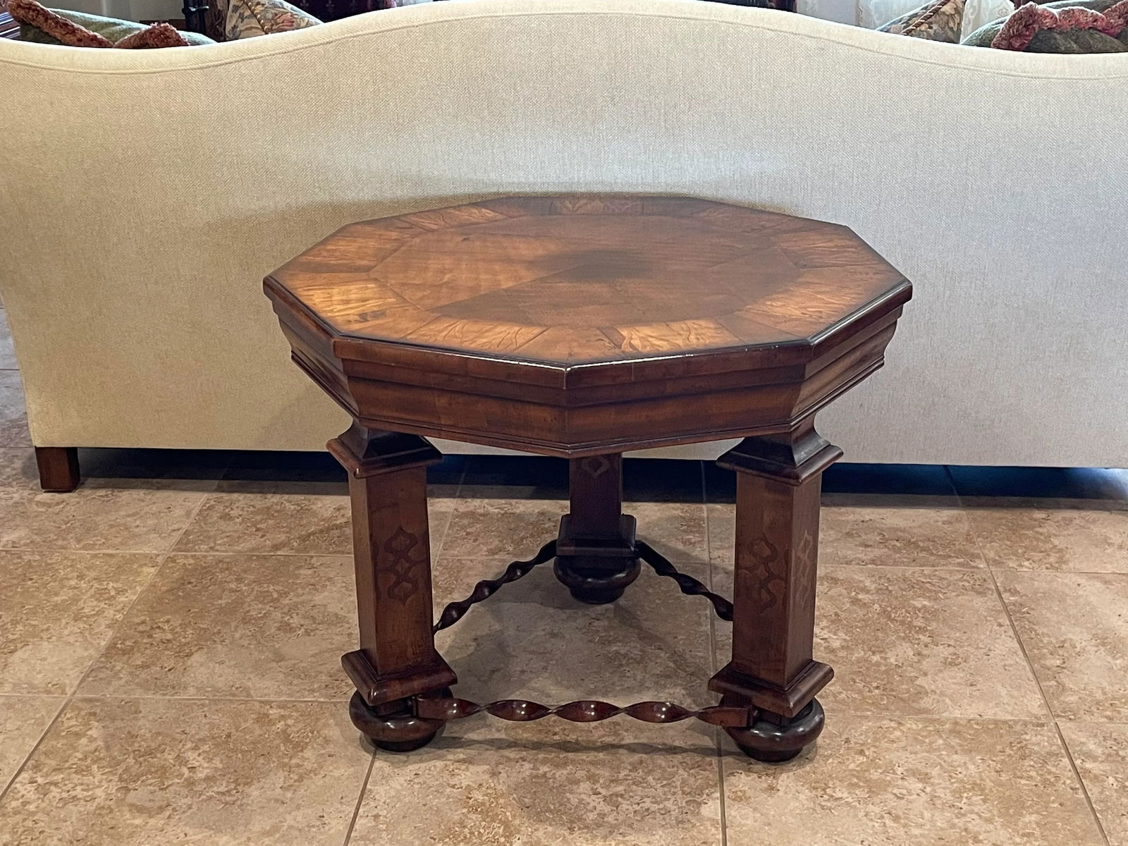 Tuscan Wood and Metal Side Table Etching and Inlaid Wood by Arte Brotto - 11