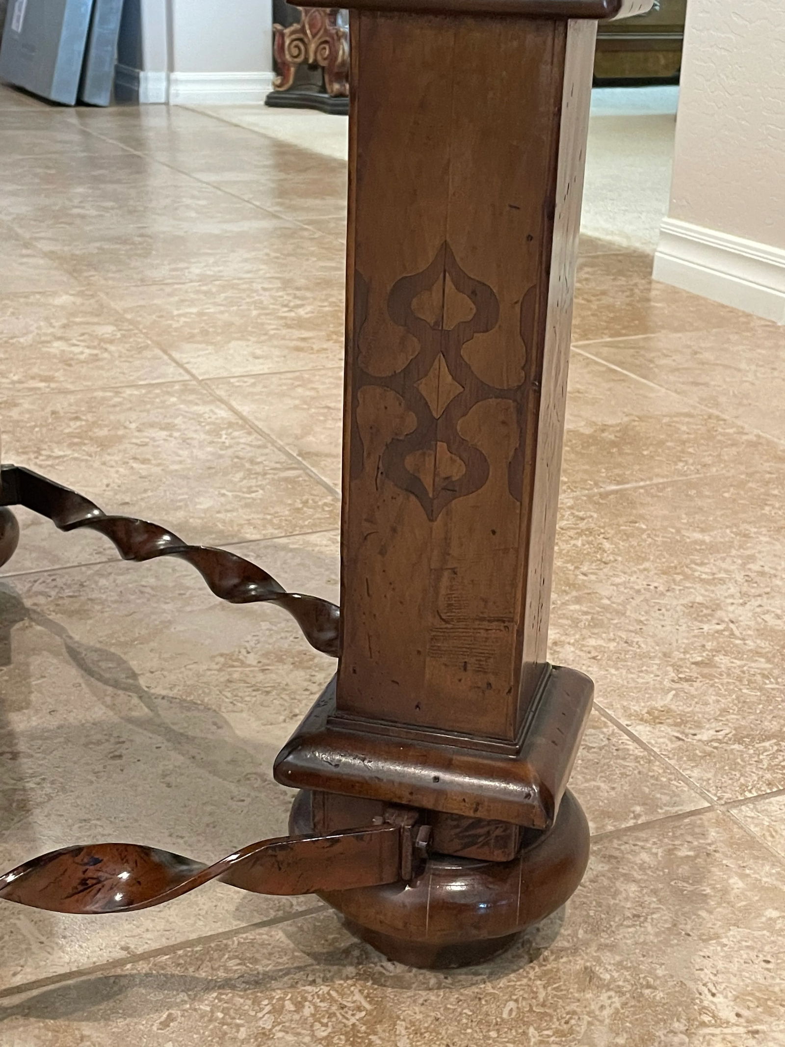 Tuscan Wood and Metal Side Table Etching and Inlaid Wood by Arte Brotto - 7