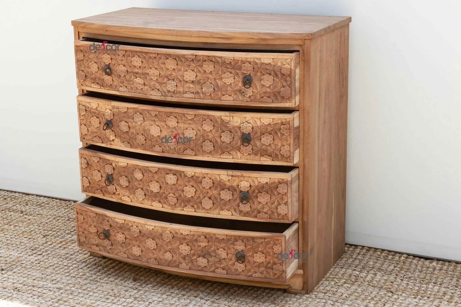 Bow Front Finely Carved Teak Dresser - 5