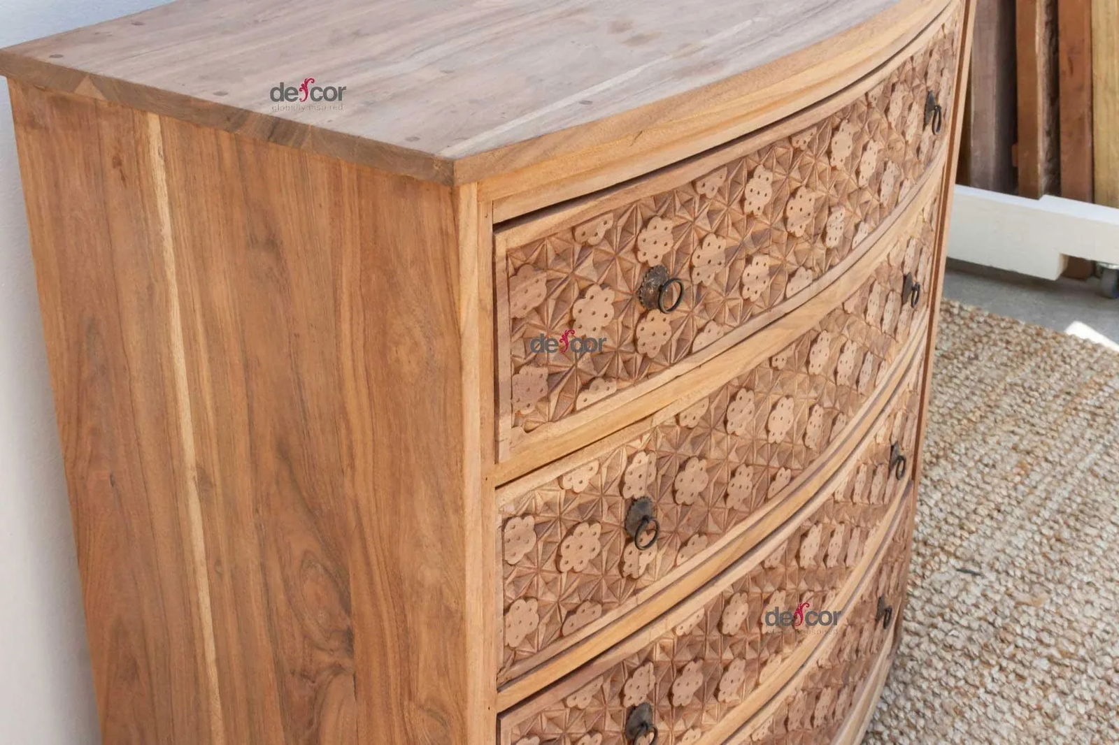 Bow Front Finely Carved Teak Dresser - 6