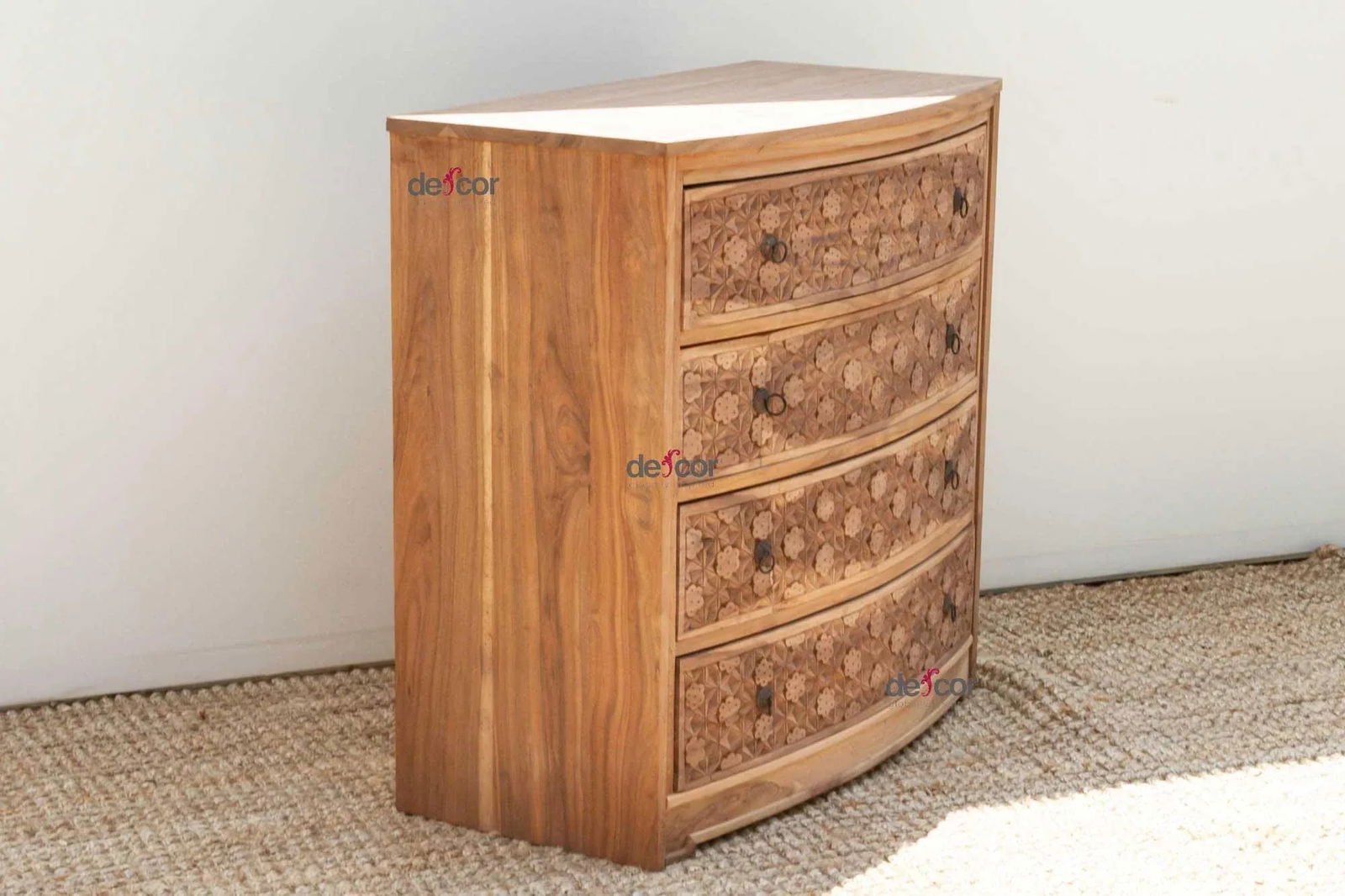 Bow Front Finely Carved Teak Dresser - 7