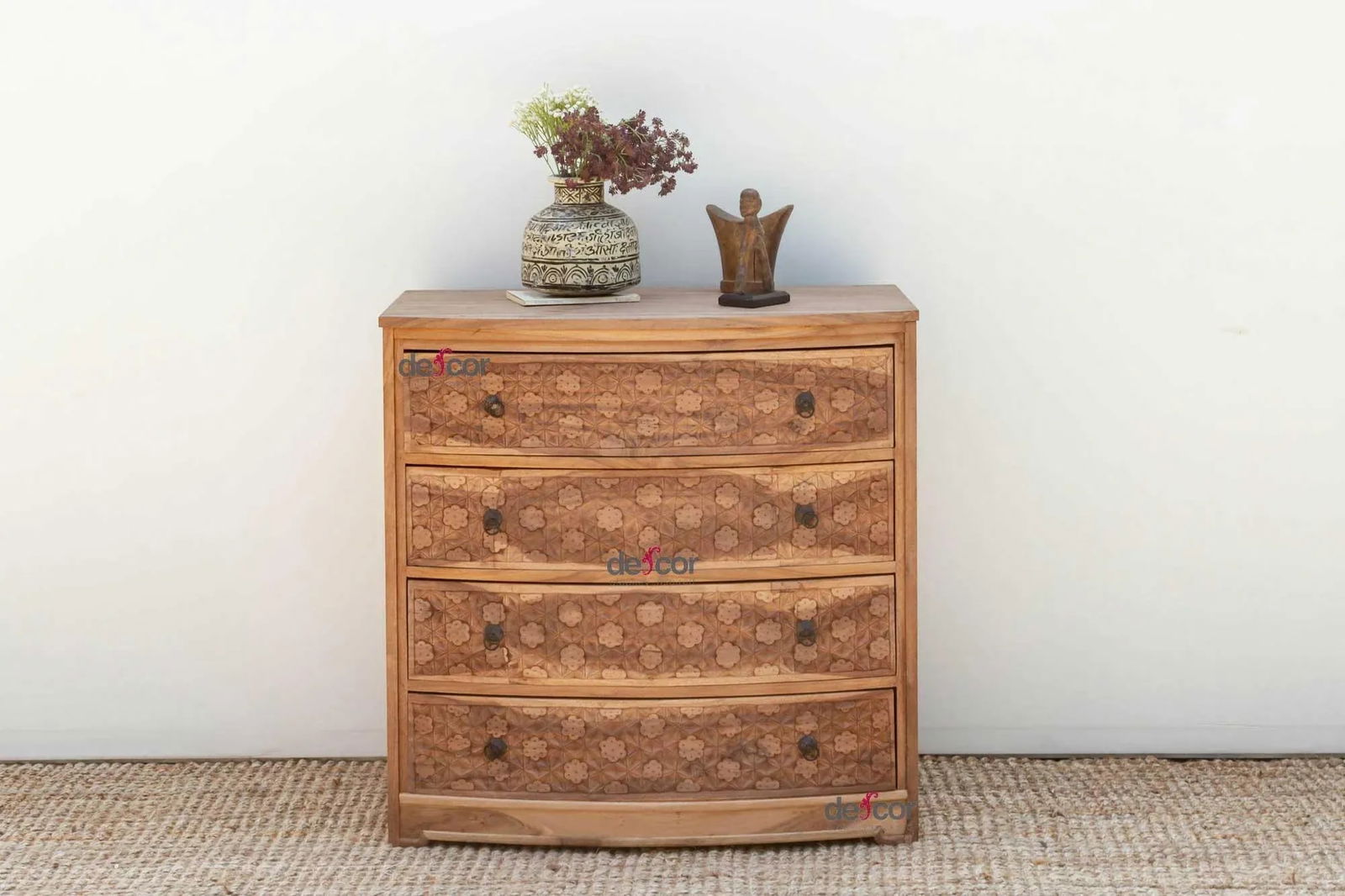 Bow Front Finely Carved Teak Dresser - 8