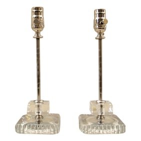 Mid Century Glass Accent Lamps With Nickel Fittings - a Pair