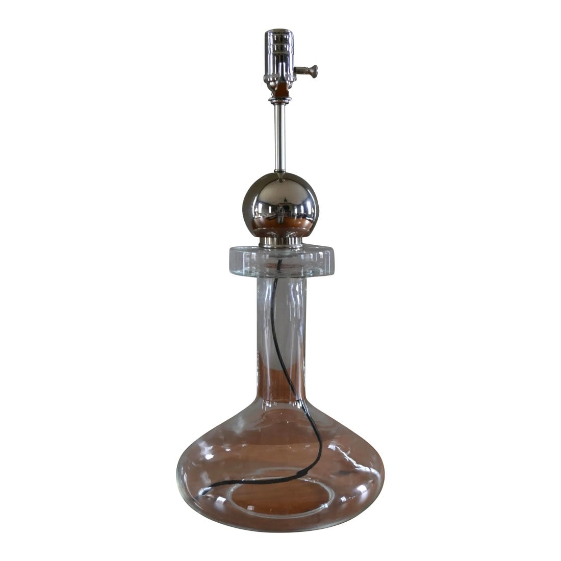 Mid Century Laurel Style Glass Beaker Lamp With Nickel Fittings: Rare modernist glass beaker lamp after Laurel with nickel sphere and fittings. Professionally rewired with nickel dimmer socket and fabric cord. 10"W x 22"H Condition: Alterations: Restored