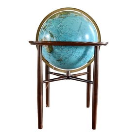 Mid Century Replogle Illuminated Globe on Wood Floor Stand