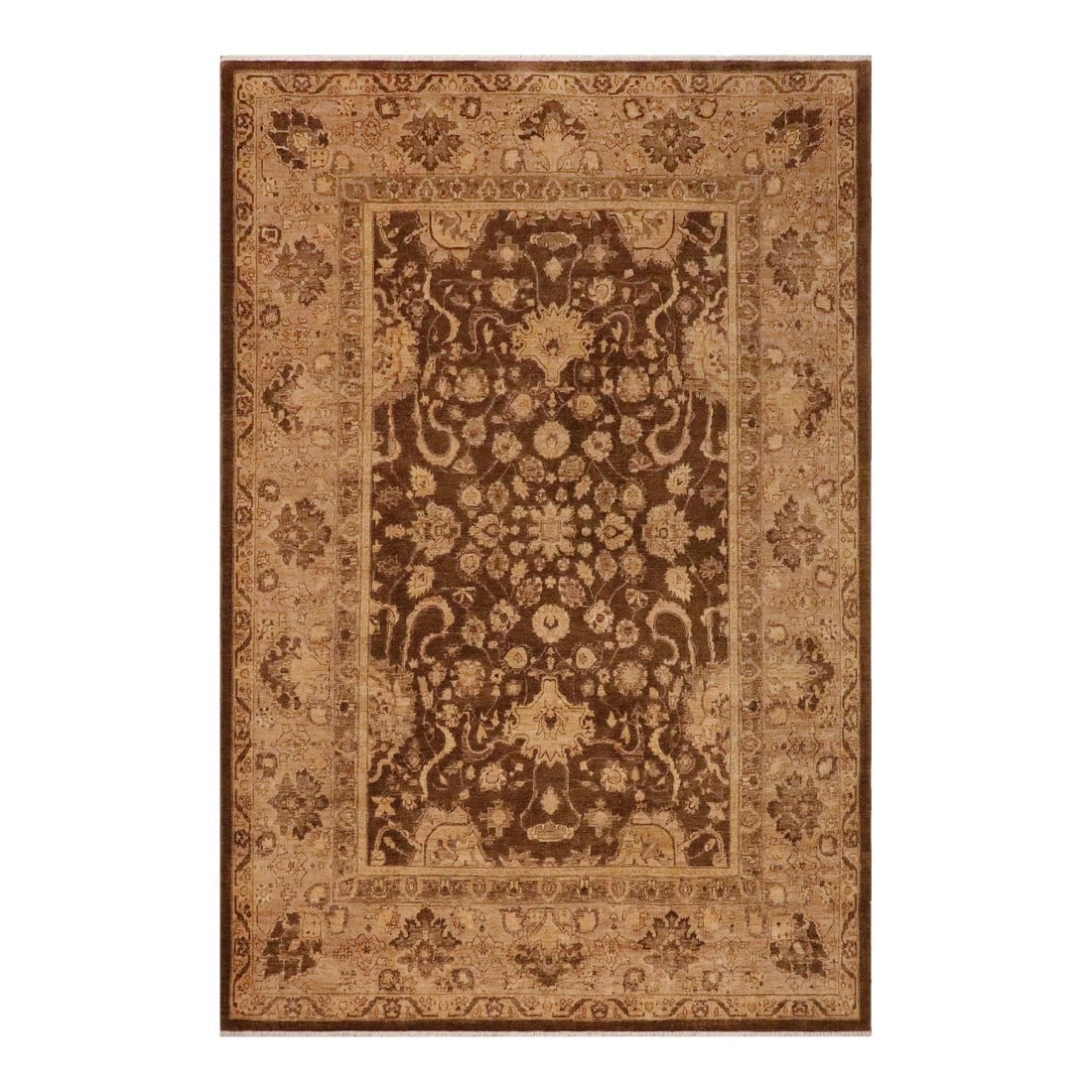 Classic Ziegler Brown Tan Hand-Knotted Wool Rug - 8'11'' X 11'10'': Enhance the ambiance of your home with this magnificent Persian-influenced Turkish hand-knotted rug made by skilled artisans capable of creating the most exceptional vegetable dyes and hand-spun