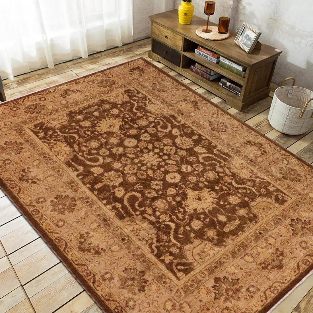 Classic Ziegler Brown Tan Hand-Knotted Wool Rug - 8'11'' X 11'10'' - 2