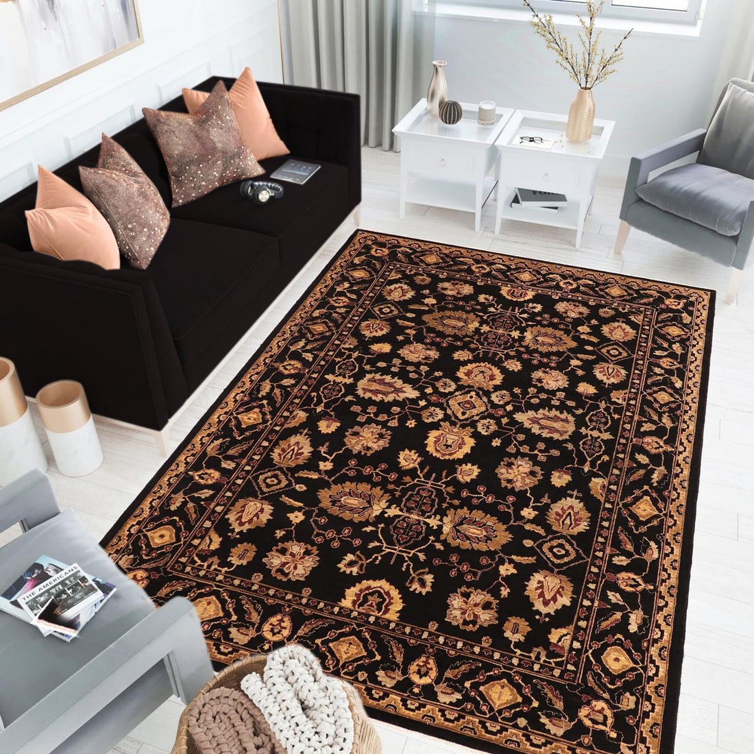 Classic Ziegler Black Aubergine Hand-Knotted Wool Rug - 8'3'' X 11'3'' - 2