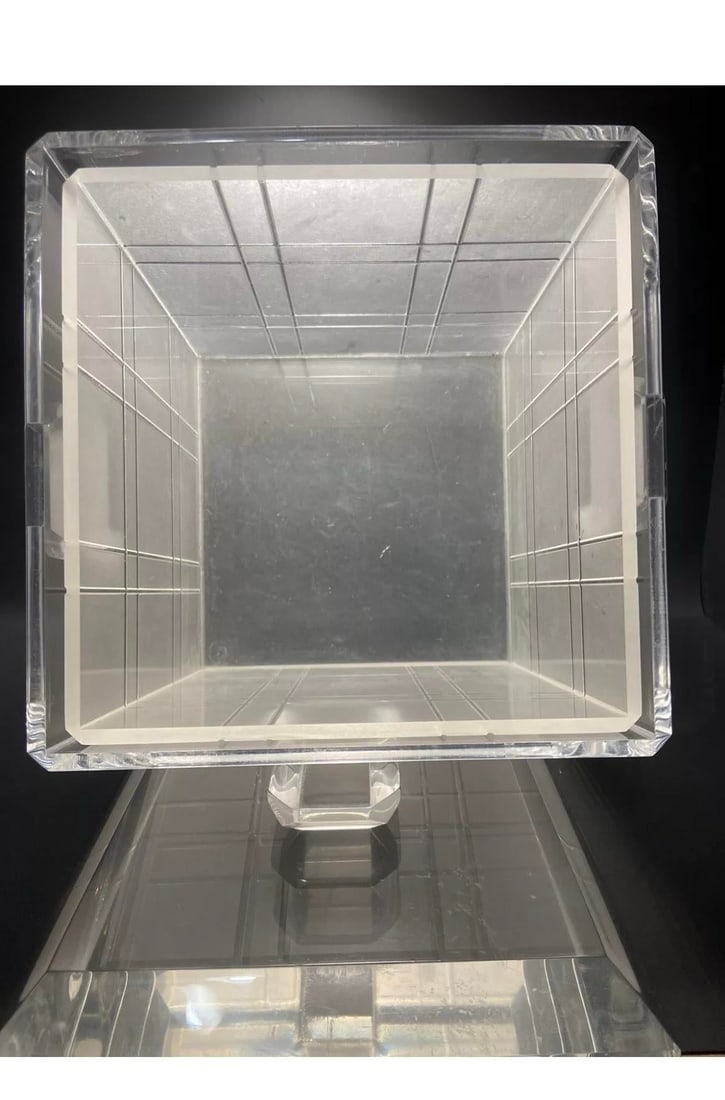 1970 Mid Century Art Deco Square Lucite Ice Chest With Lid - 3