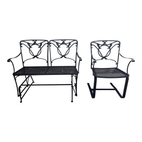 Wrought Iron Glider Bench & Cantilever Chair - Set of 2