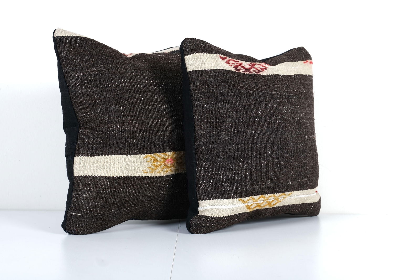 Set of Two Turkish Kilim Pillow Cover, Rustic Anatolian House Decor, Matching Cushion Cover 15'' X 1 - 2