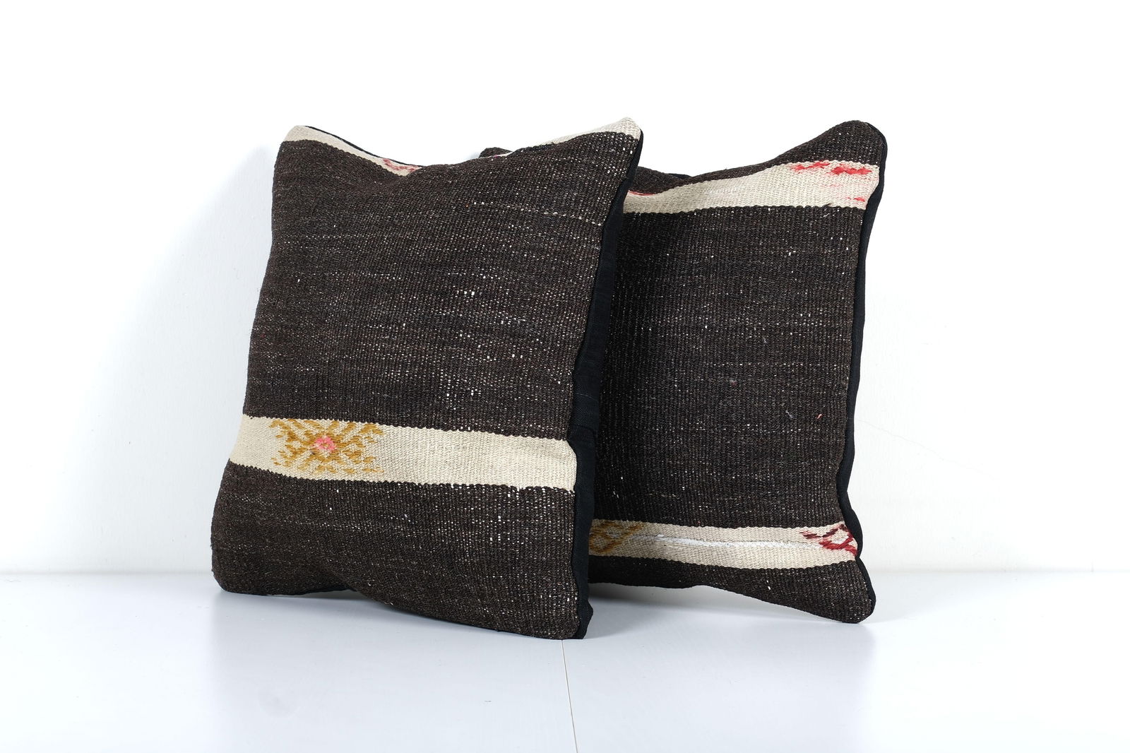 Set of Two Turkish Kilim Pillow Cover, Rustic Anatolian House Decor, Matching Cushion Cover 15'' X 1 - 3