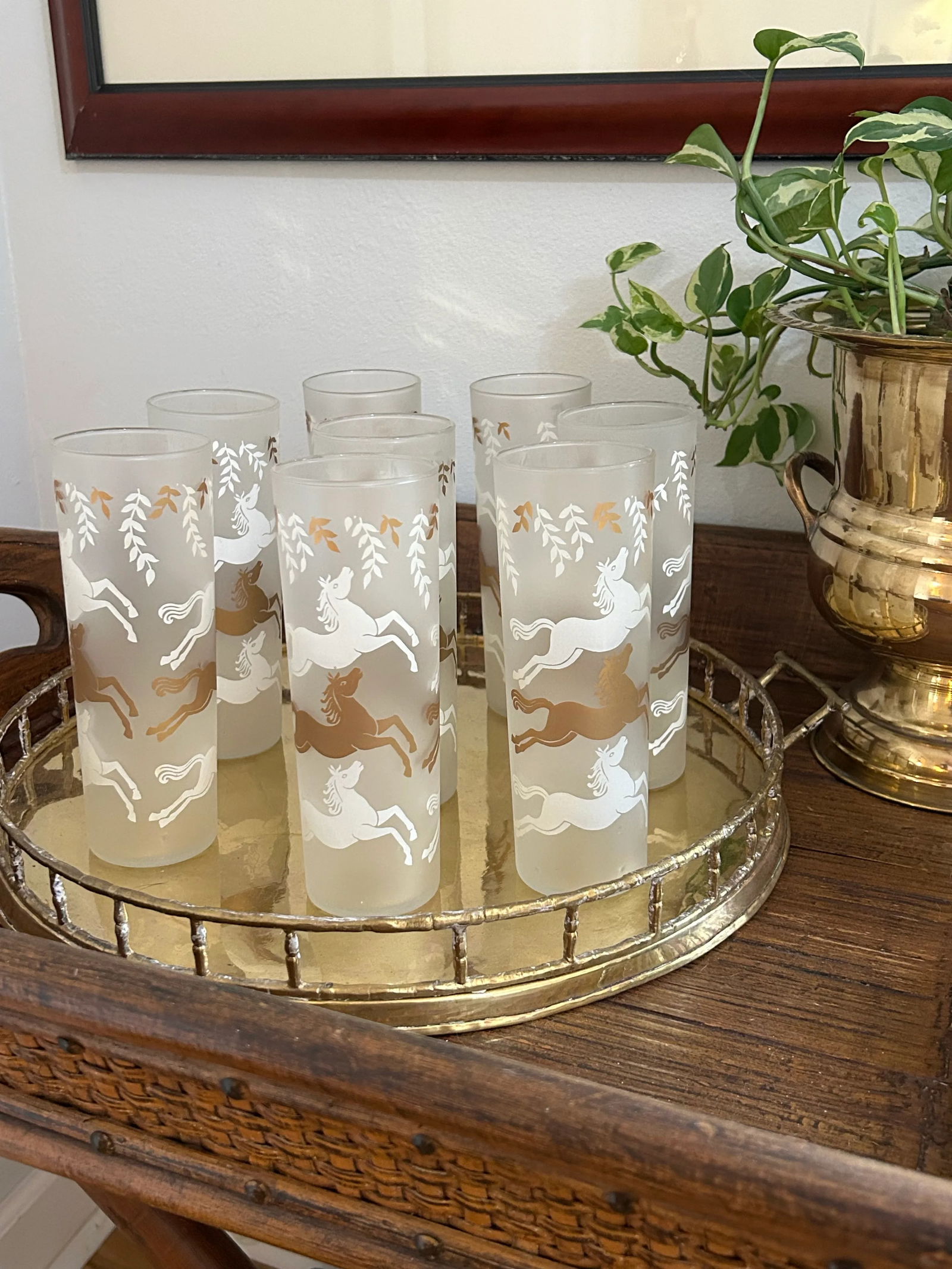 1950's Libbey "Cavalcade" Gold and White Frosted Highballs or Collins Glasses - a Set of 8 - 2