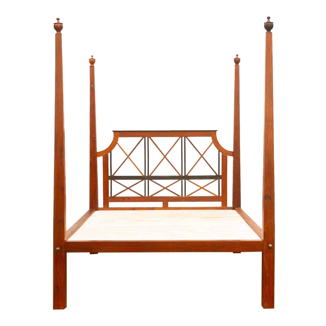 Jak & Ebony Colonial Poster Queen Bed: Traditional Jak Wood Queen Bed with X Lattice Design: Immerse yourself in the timeless elegance of this traditional Colonial-style queen bed, handcrafted from rare Jak wood. The lovely wax finish