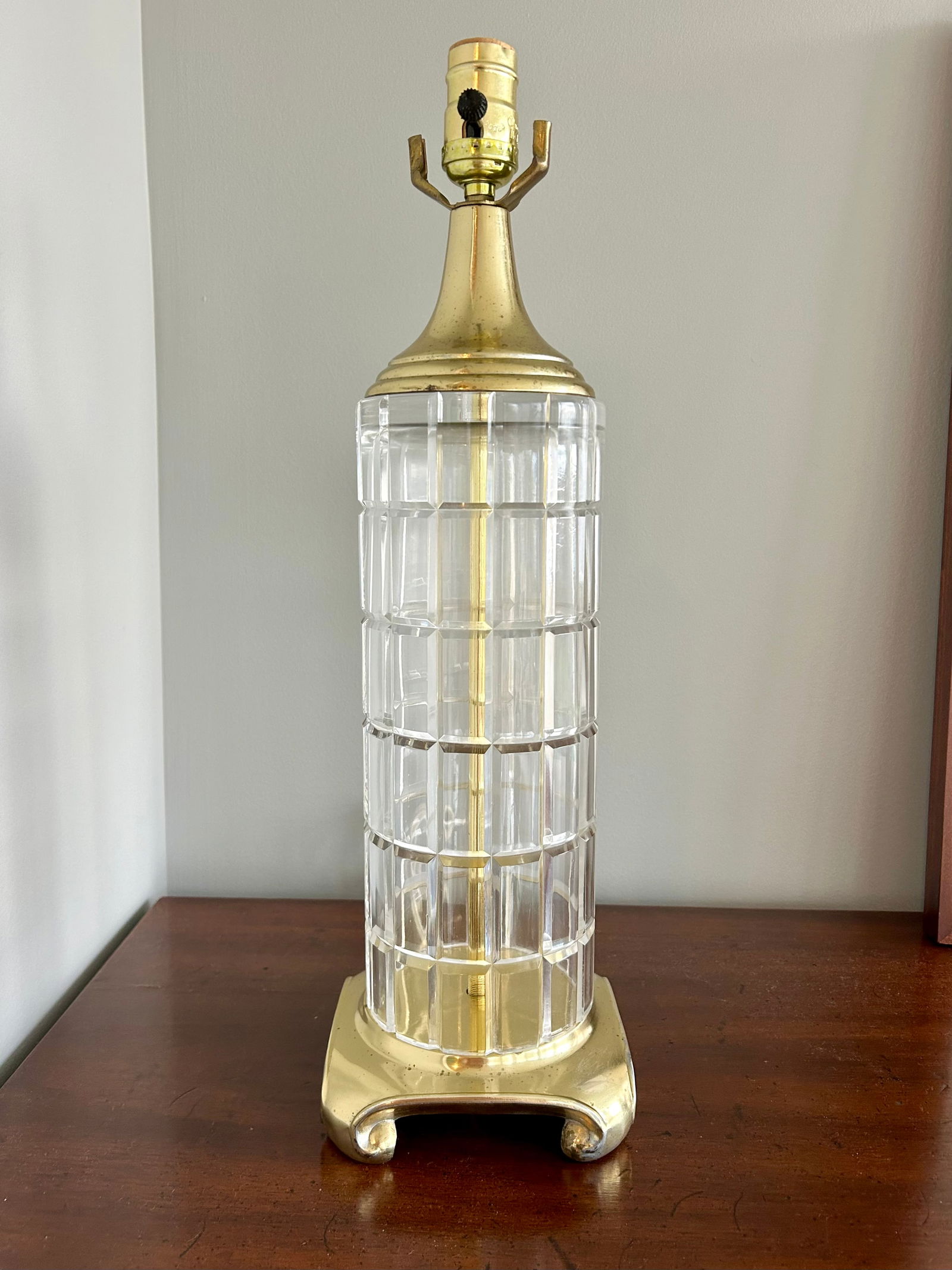 Vintage Dresden Hollywood Regency Crystal and Brass Column Table Lamp - 2