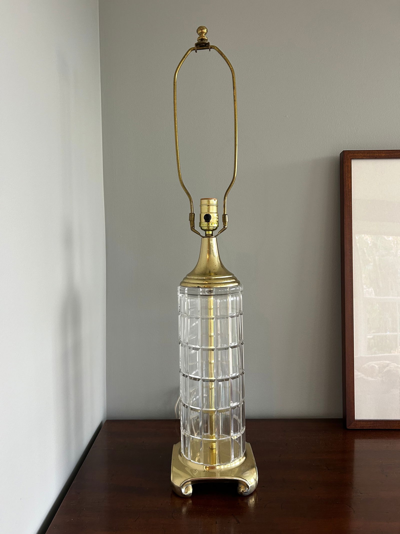 Vintage Dresden Hollywood Regency Crystal and Brass Column Table Lamp - 4