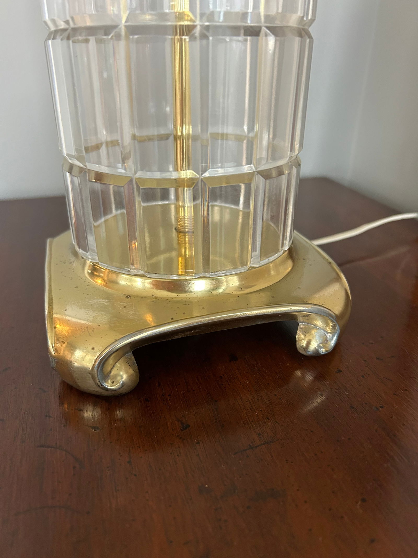 Vintage Dresden Hollywood Regency Crystal and Brass Column Table Lamp - 6