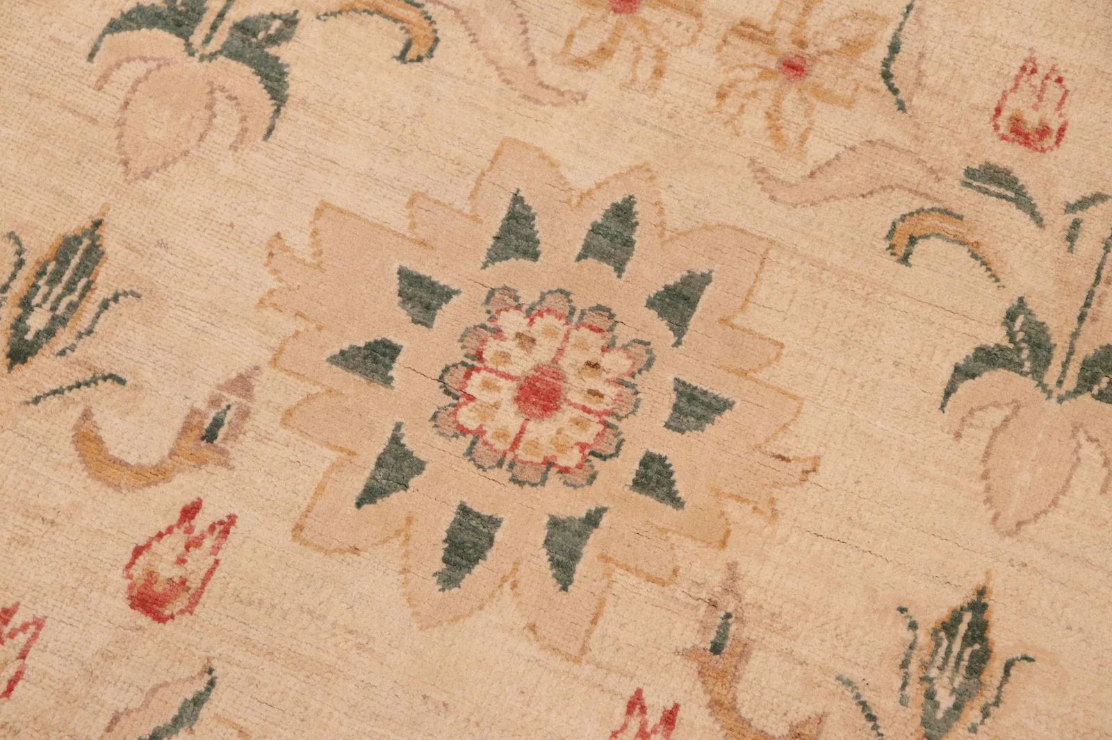 Shabby Chic Ziegler Tan Green Hand-Knotted Wool Rug - 5'10'' X 8'8'' - 4