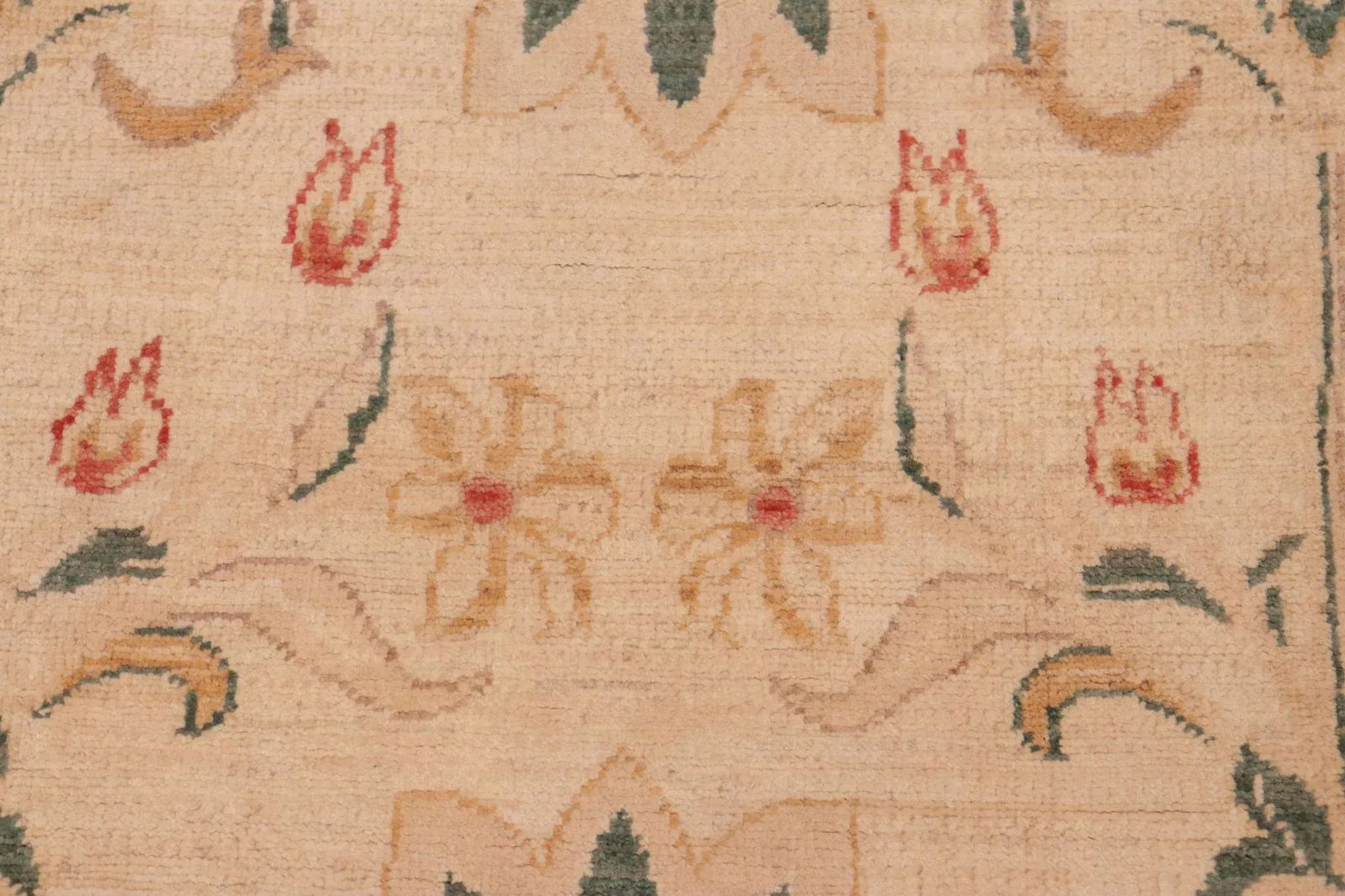 Shabby Chic Ziegler Tan Green Hand-Knotted Wool Rug - 5'10'' X 8'8'' - 6