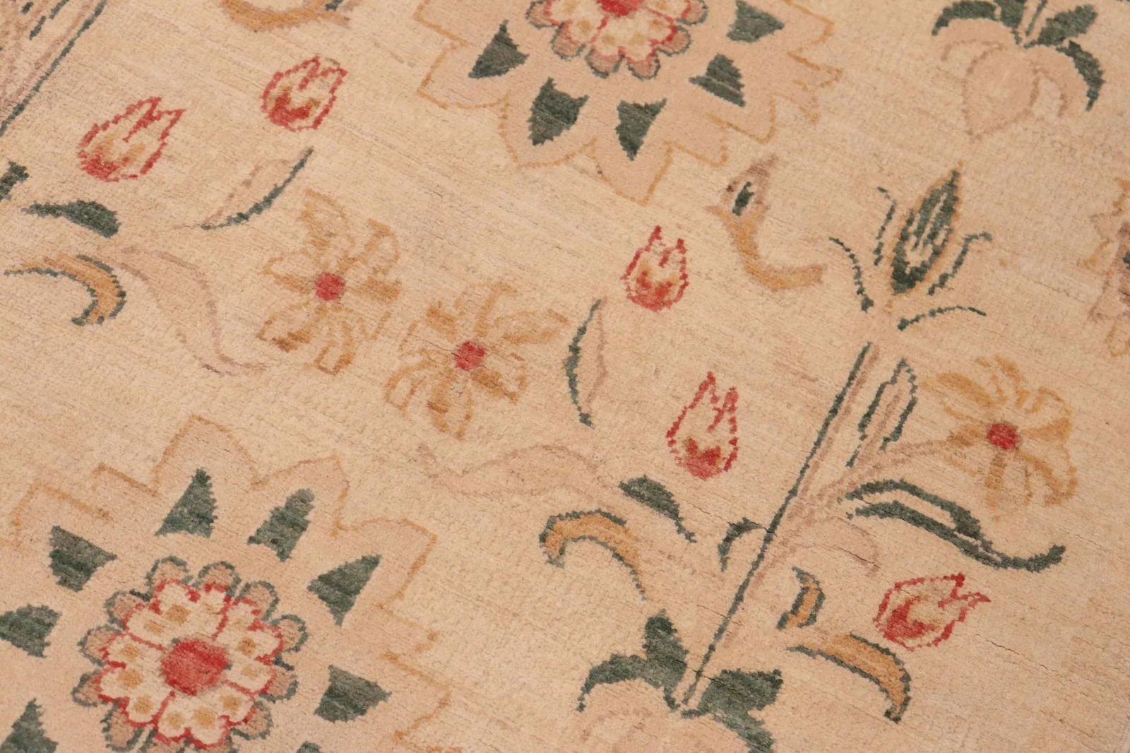 Shabby Chic Ziegler Tan Green Hand-Knotted Wool Rug - 5'10'' X 8'8'' - 7