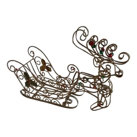Vintage Gold Twisted Wire Reindeer and Sleigh