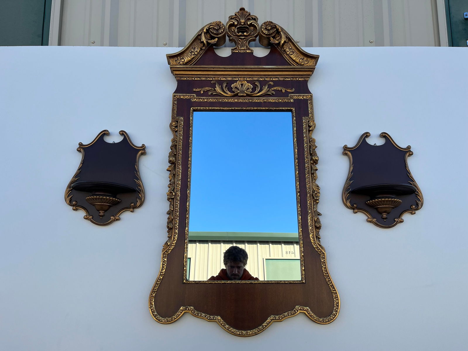 Florentine Style Mahogany Wall Mirror and Shelves, 3 Pieces - 2