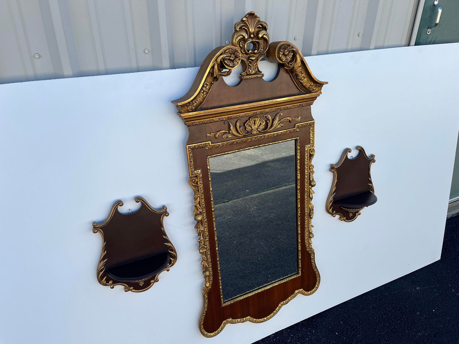 Florentine Style Mahogany Wall Mirror and Shelves, 3 Pieces - 3