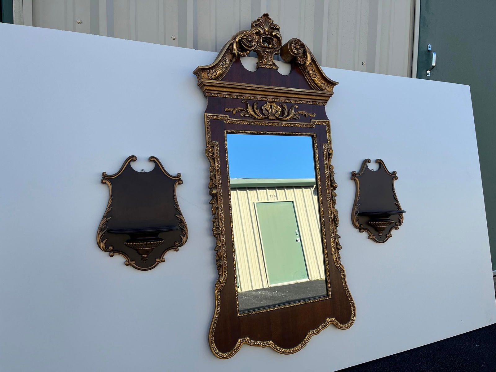 Florentine Style Mahogany Wall Mirror and Shelves, 3 Pieces - 5